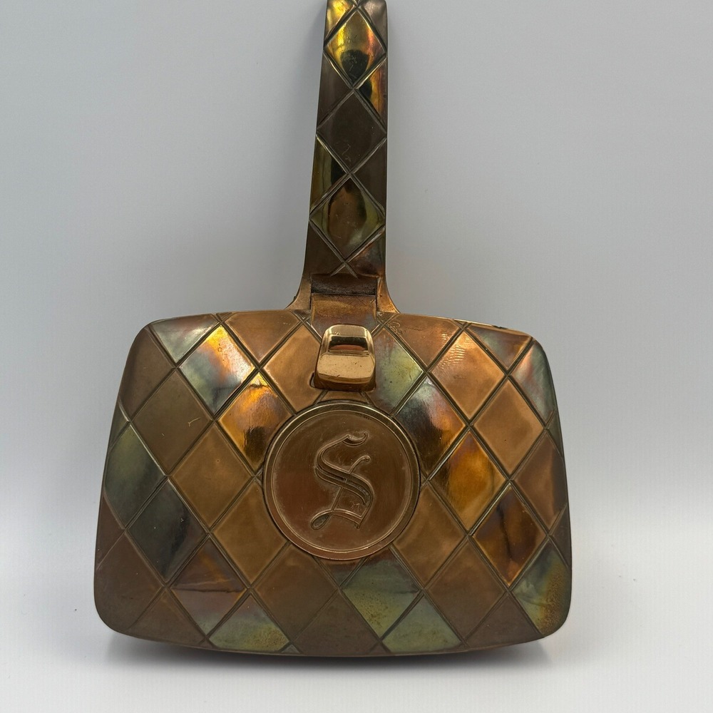 Vintage Hyde Park Silent Butler Quilted Copper Iridescent Monogram S Crumb Box
